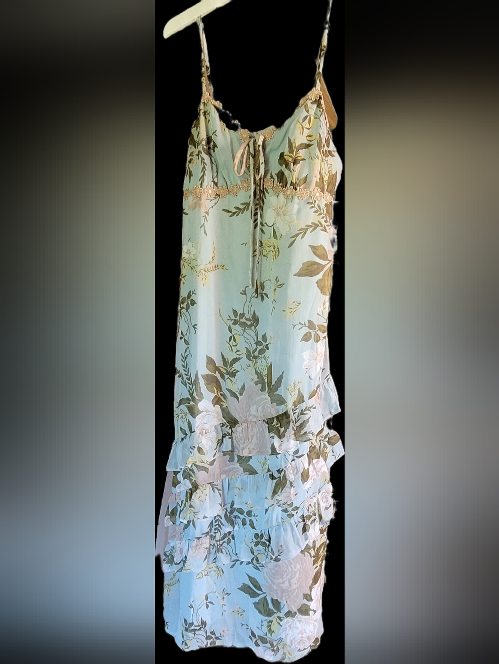 wild fable Floral Ruffle Tiered Maxi Dress - Light Green, Cream, And Tan Size M